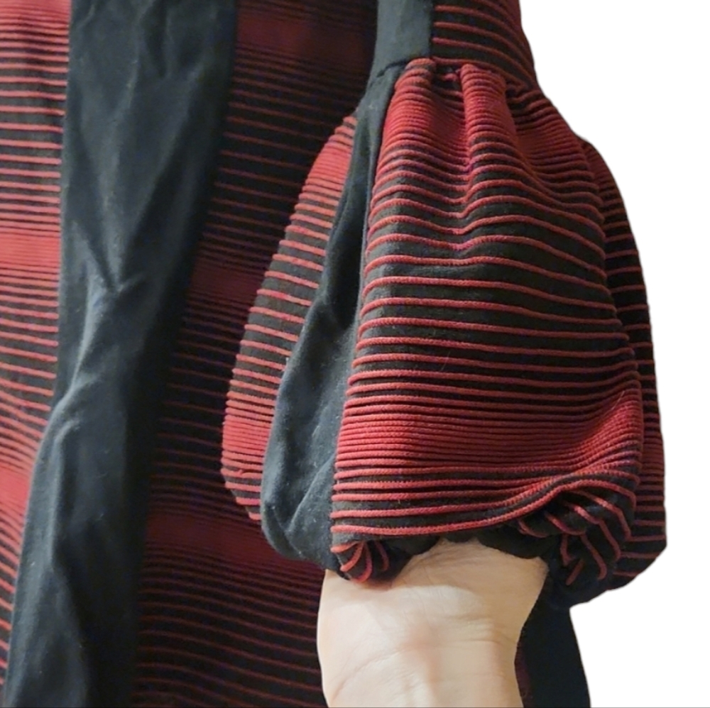 Dzhavael Couture | Red & Black Puff-Sleeve Coat Women's Large - Picture 5 of 7